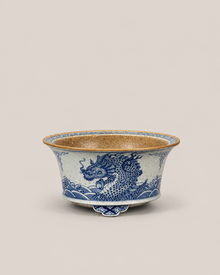 Dragon Among the Waves Coarse Stoneware Tripod Pot