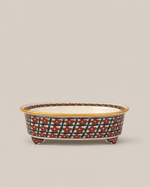 Crimson Lattice Floral Oval Pot
