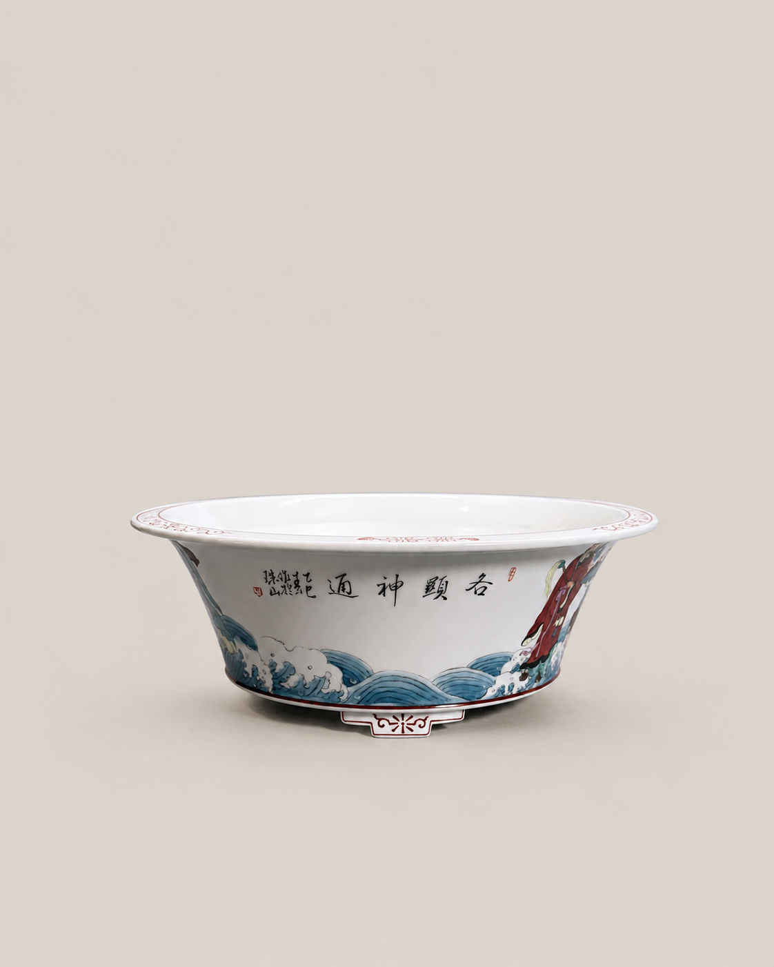 Eight Immortals Crossing the Sea Oval Bonsai Pot