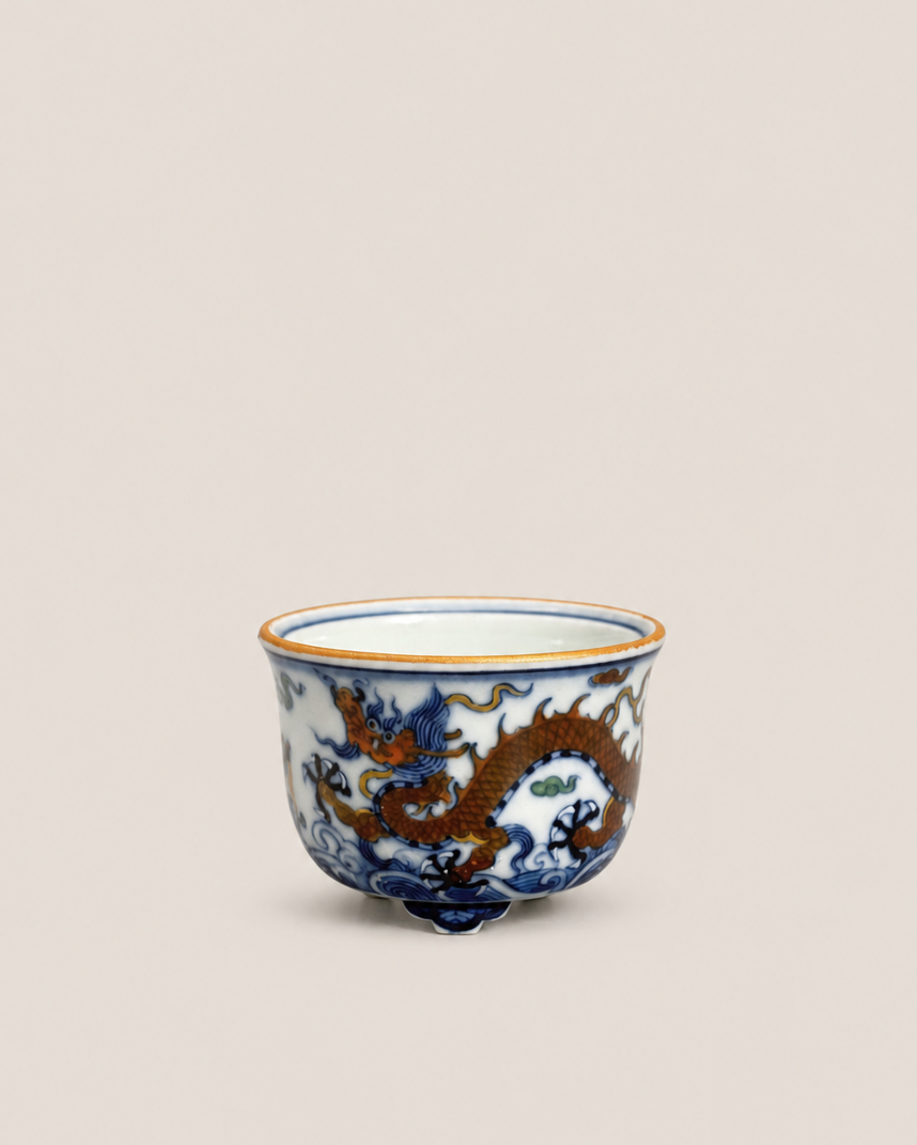 Dragon Above the Waves Polychrome Tripod Pot
