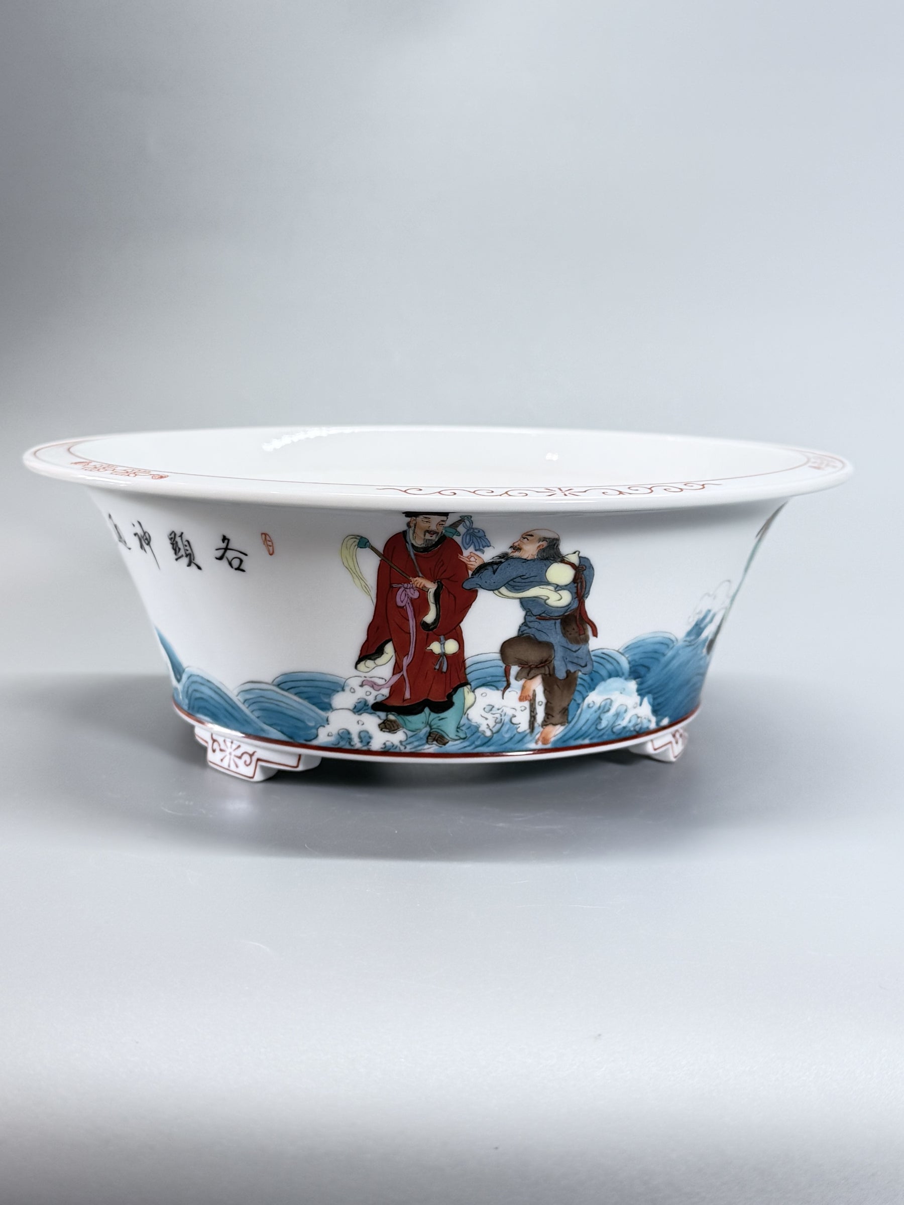 Eight Immortals Crossing the Sea Oval Bonsai Pot