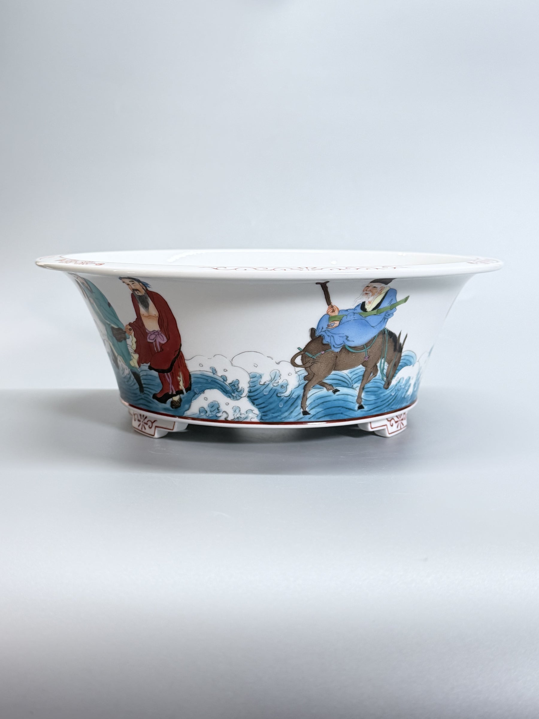 Eight Immortals Crossing the Sea Oval Bonsai Pot