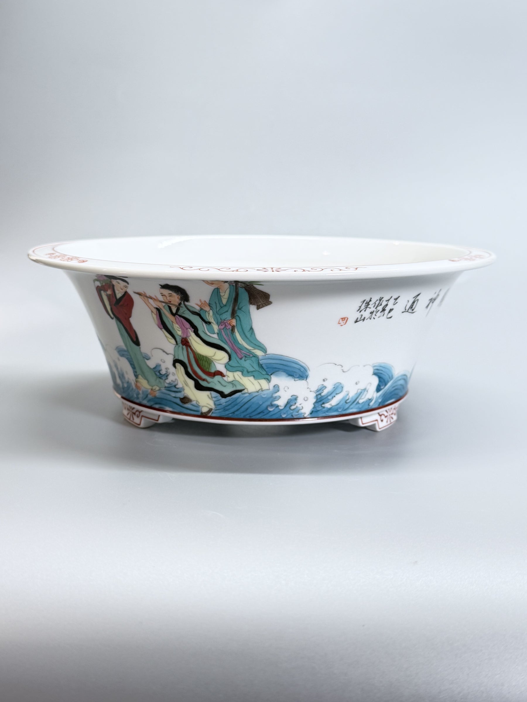 Eight Immortals Crossing the Sea Oval Bonsai Pot