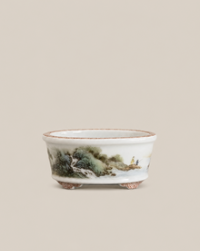 Green-and-Blue Landscape Oval Mame Bonsai Pot