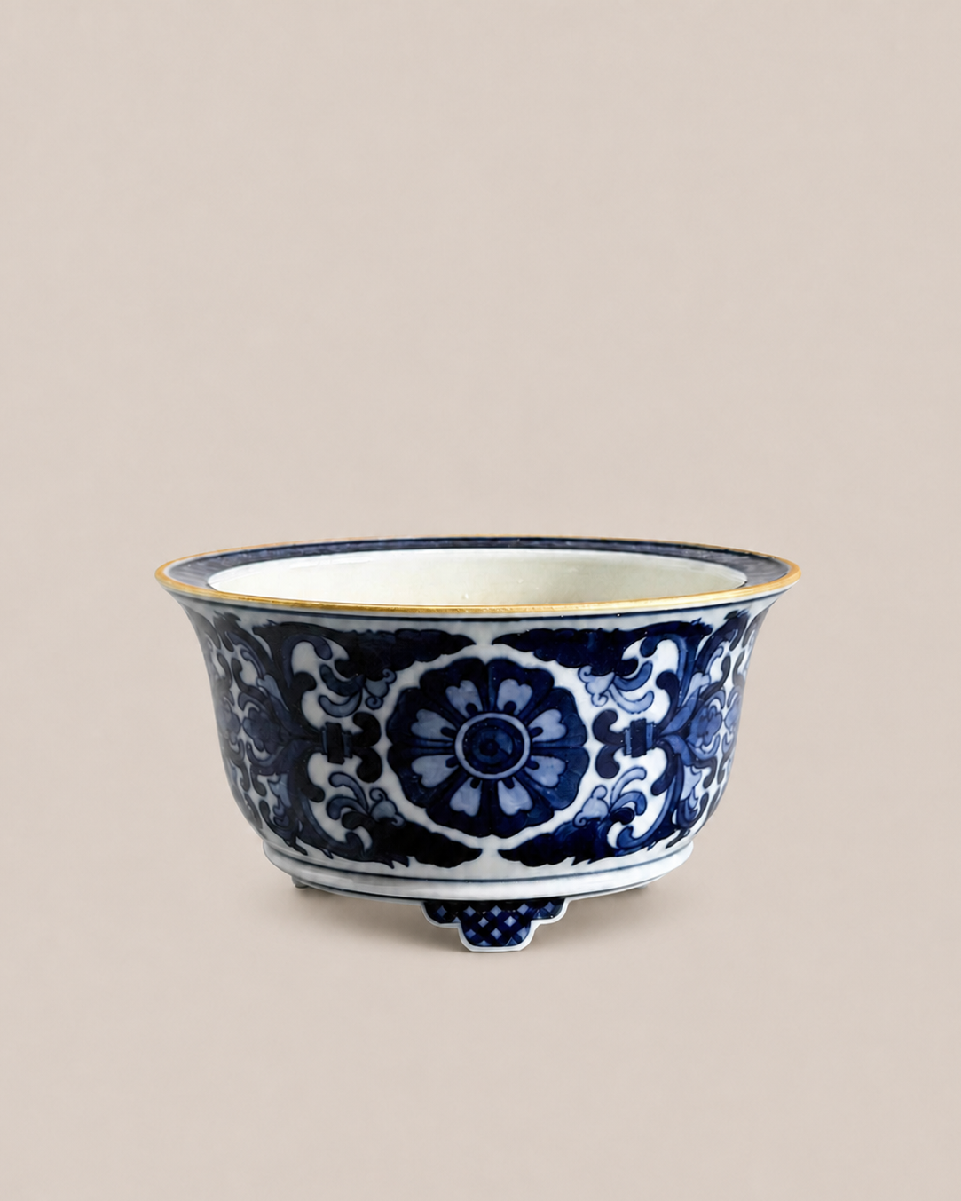 Blue-and-White Floral Scroll Bonsai Pot