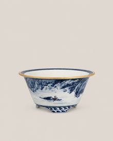 Blue-and-White Fisherman Landscape Round Bonsai Pot