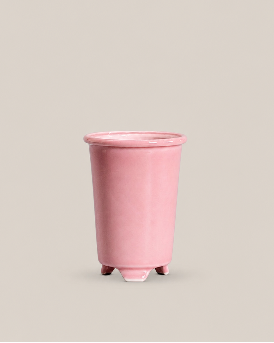 Pink-Glazed Tall Cylindrical Bonsai Pot