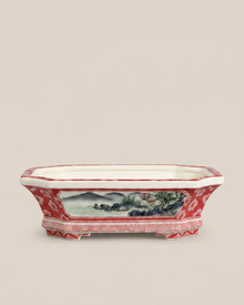 Framed Blue-Green Landscape Chamfered Rectangular Bonsai Pot