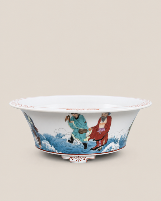 Eight Immortals Crossing the Sea Oval Bonsai Pot — full view