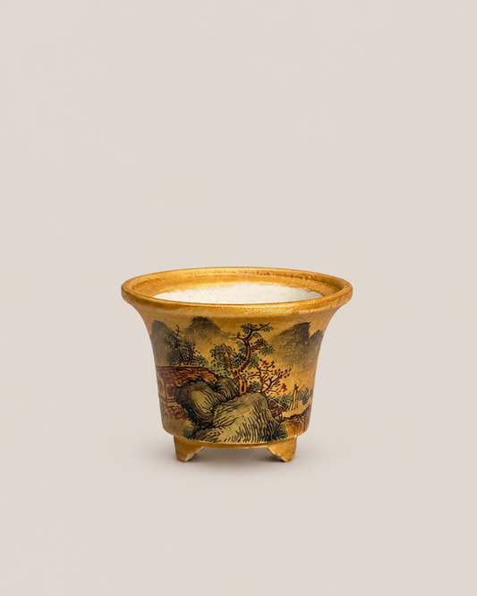 Golden Ochre Landscape Tripod Pot — full view
