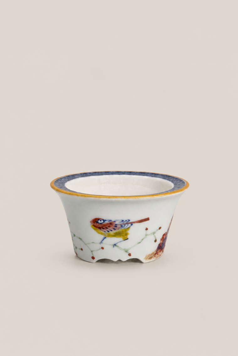 Quiet Perch Polychrome Footed Pot — full view