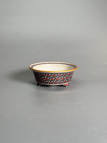 Crimson Lattice Floral Oval Pot