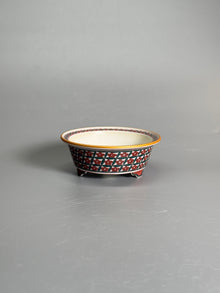 Crimson Lattice Floral Oval Pot