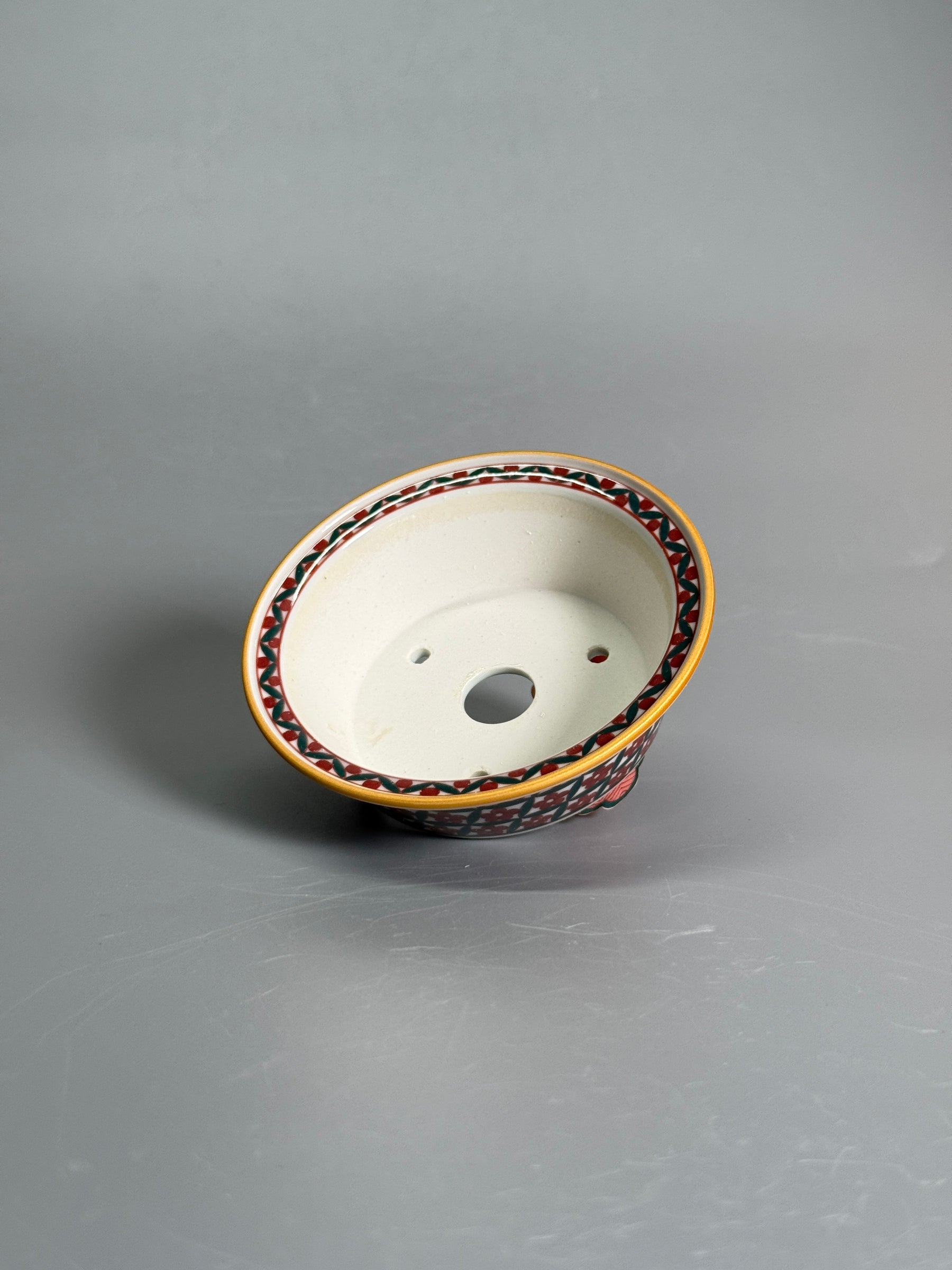 Crimson Lattice Floral Oval Pot