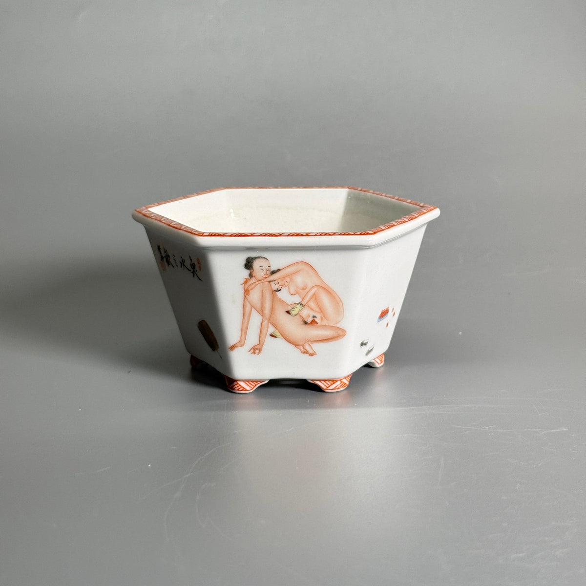 Ink-Color “Spring Palace” Scene Hexagonal Bonsai Pot — alternate view 5