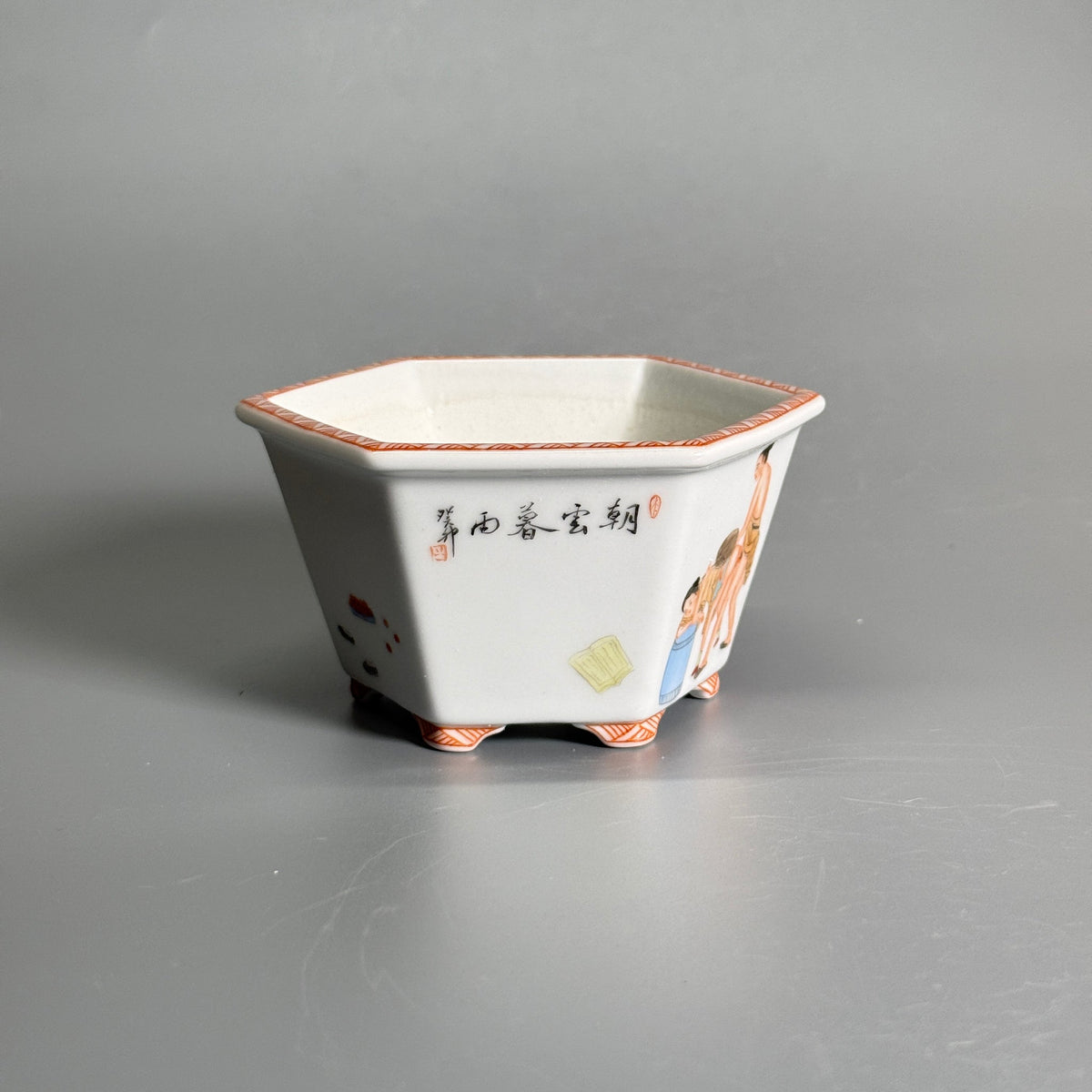 Ink-Color “Spring Palace” Scene Hexagonal Bonsai Pot — alternate view 7