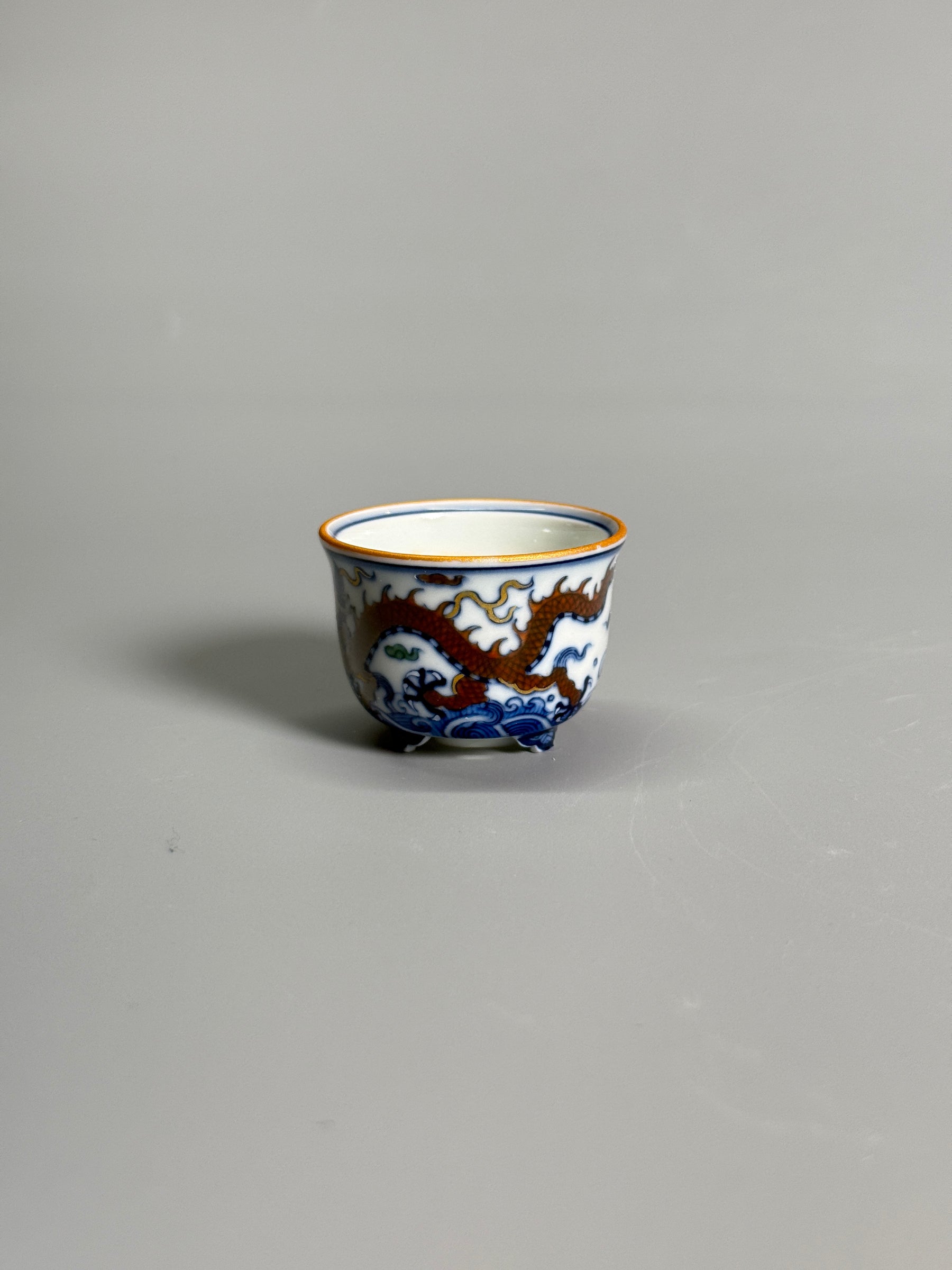 Dragon Above the Waves Polychrome Tripod Pot