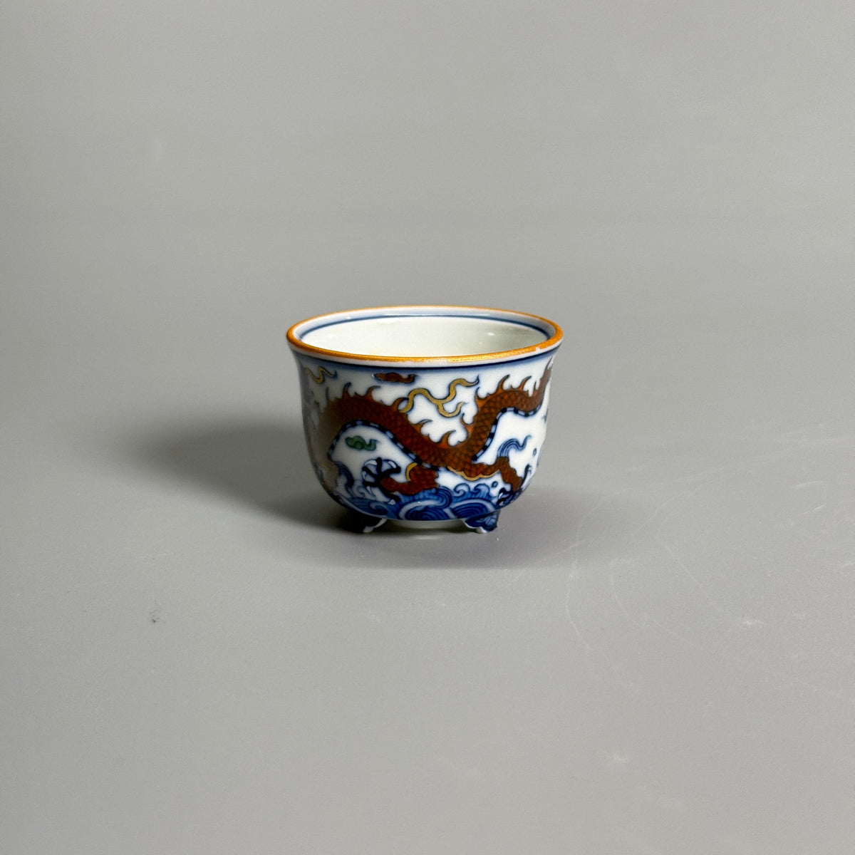Dragon Above the Waves Polychrome Tripod Pot — alternate view 3