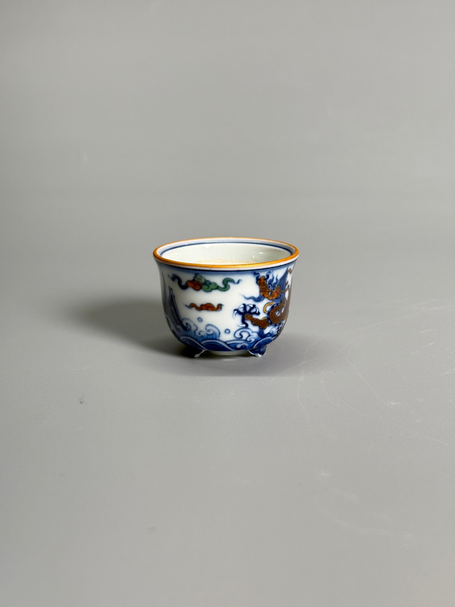 Dragon Above the Waves Polychrome Tripod Pot