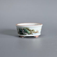 Green-and-Blue Landscape Oval Mame Bonsai Pot