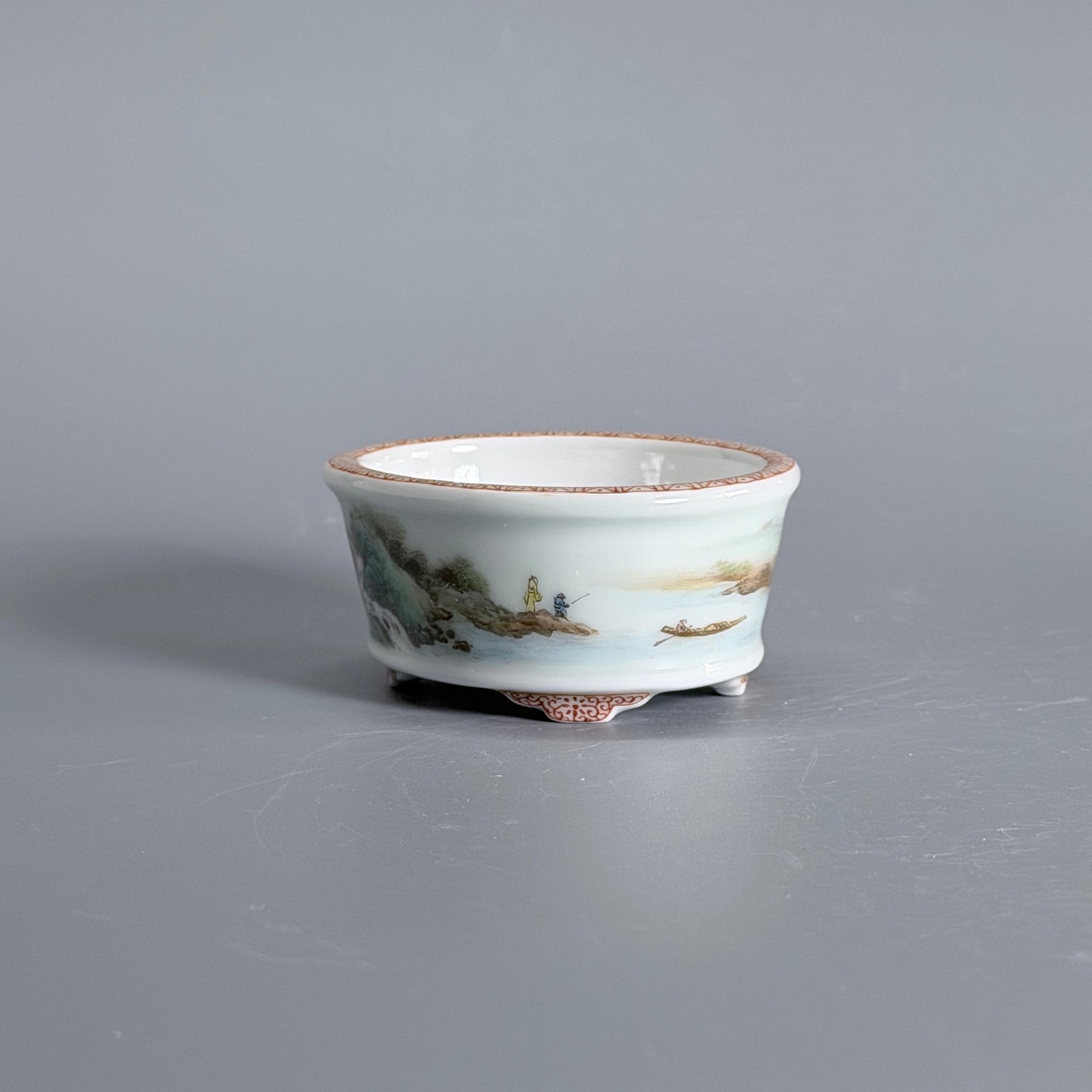 Green-and-Blue Landscape Oval Mame Bonsai Pot