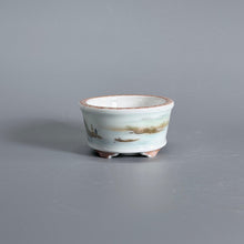Green-and-Blue Landscape Oval Mame Bonsai Pot