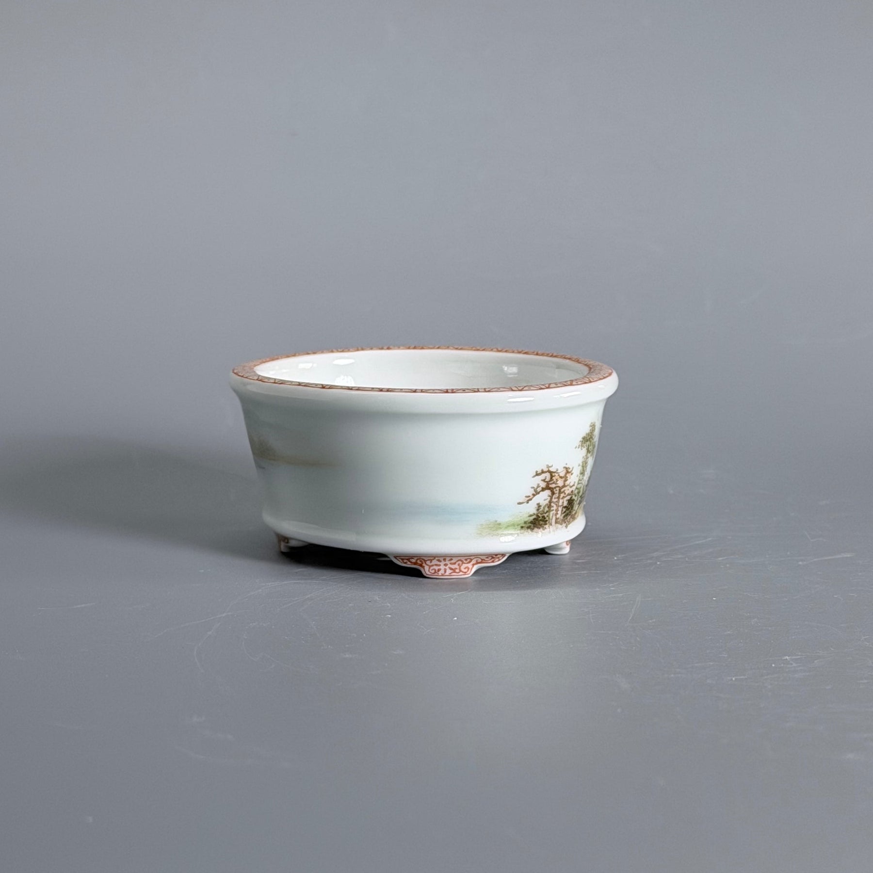 Green-and-Blue Landscape Oval Mame Bonsai Pot