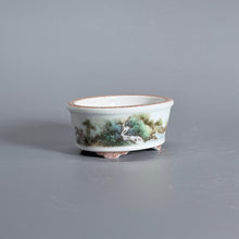 Green-and-Blue Landscape Oval Mame Bonsai Pot