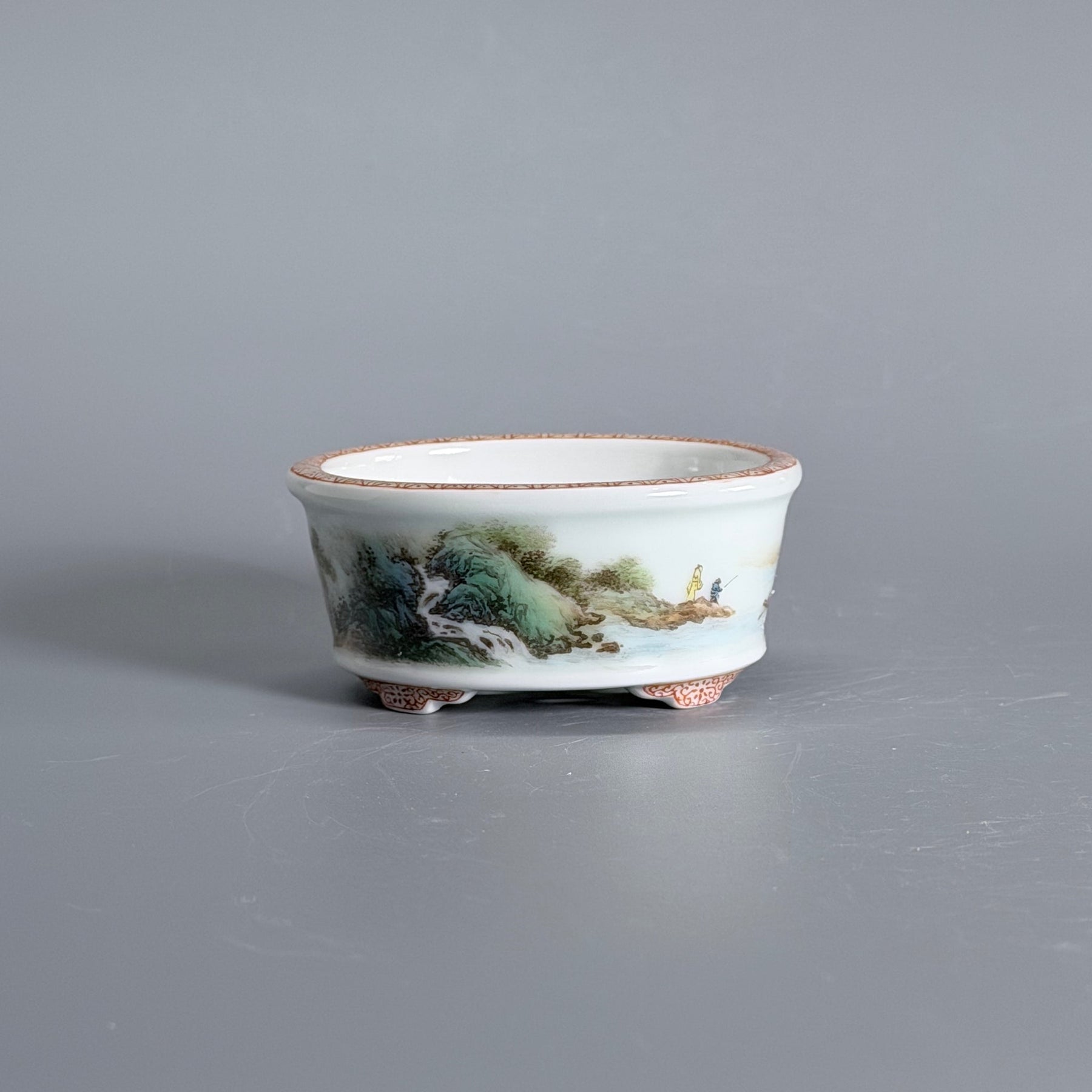 Green-and-Blue Landscape Oval Mame Bonsai Pot