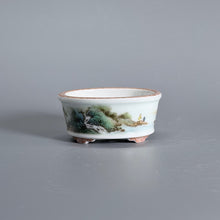 Green-and-Blue Landscape Oval Mame Bonsai Pot