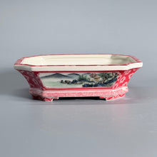 Framed Blue-Green Landscape Chamfered Rectangular Bonsai Pot