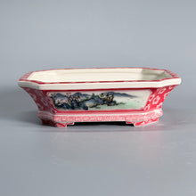 Framed Blue-Green Landscape Chamfered Rectangular Bonsai Pot