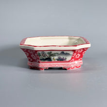 Framed Blue-Green Landscape Chamfered Rectangular Bonsai Pot