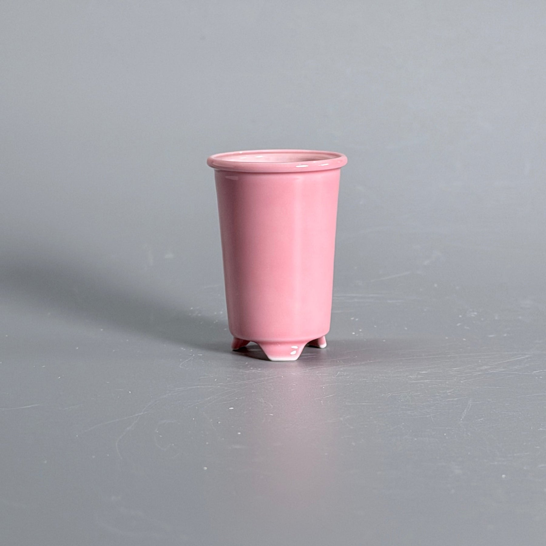 Pink-Glazed Tall Cylindrical Bonsai Pot