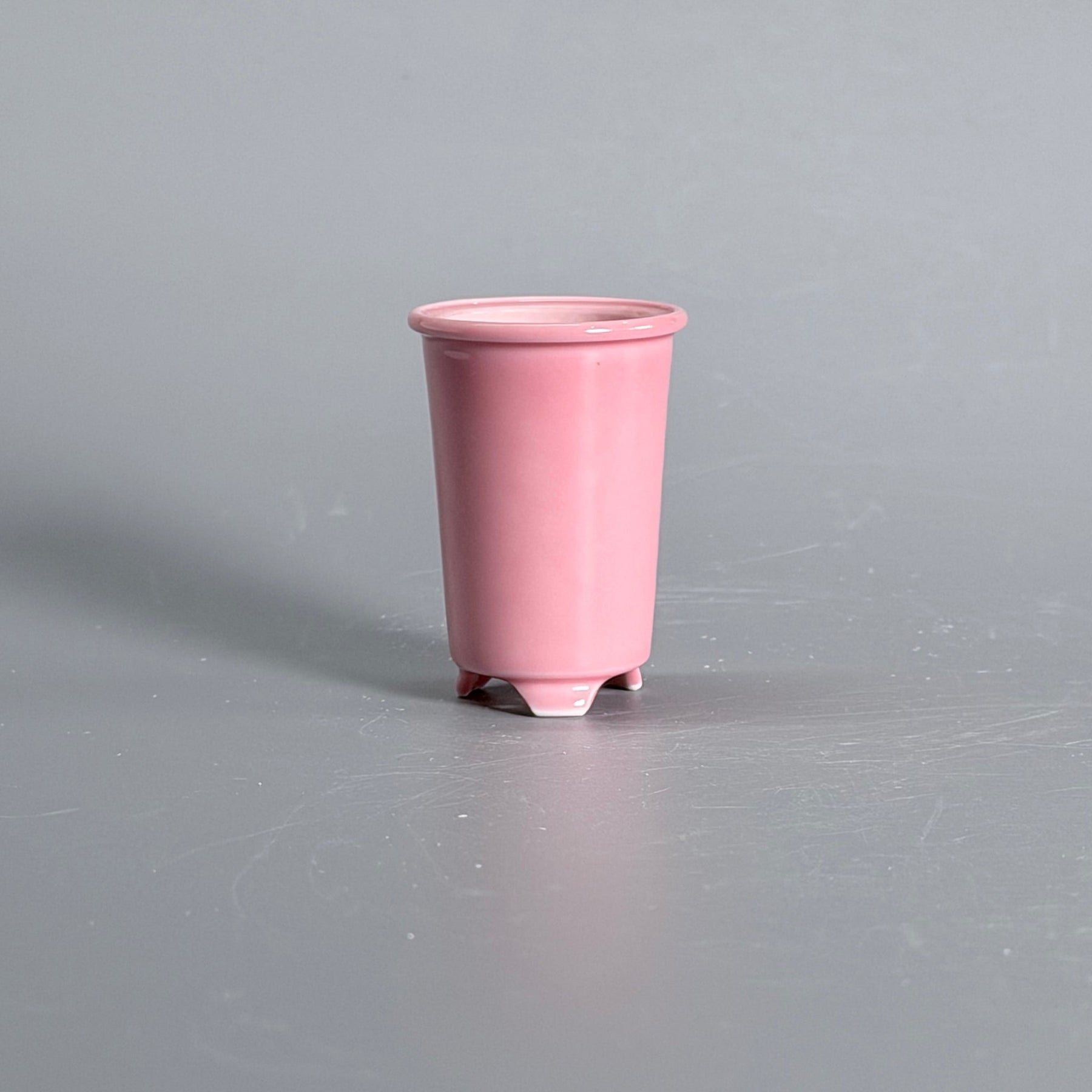 Pink-Glazed Tall Cylindrical Bonsai Pot