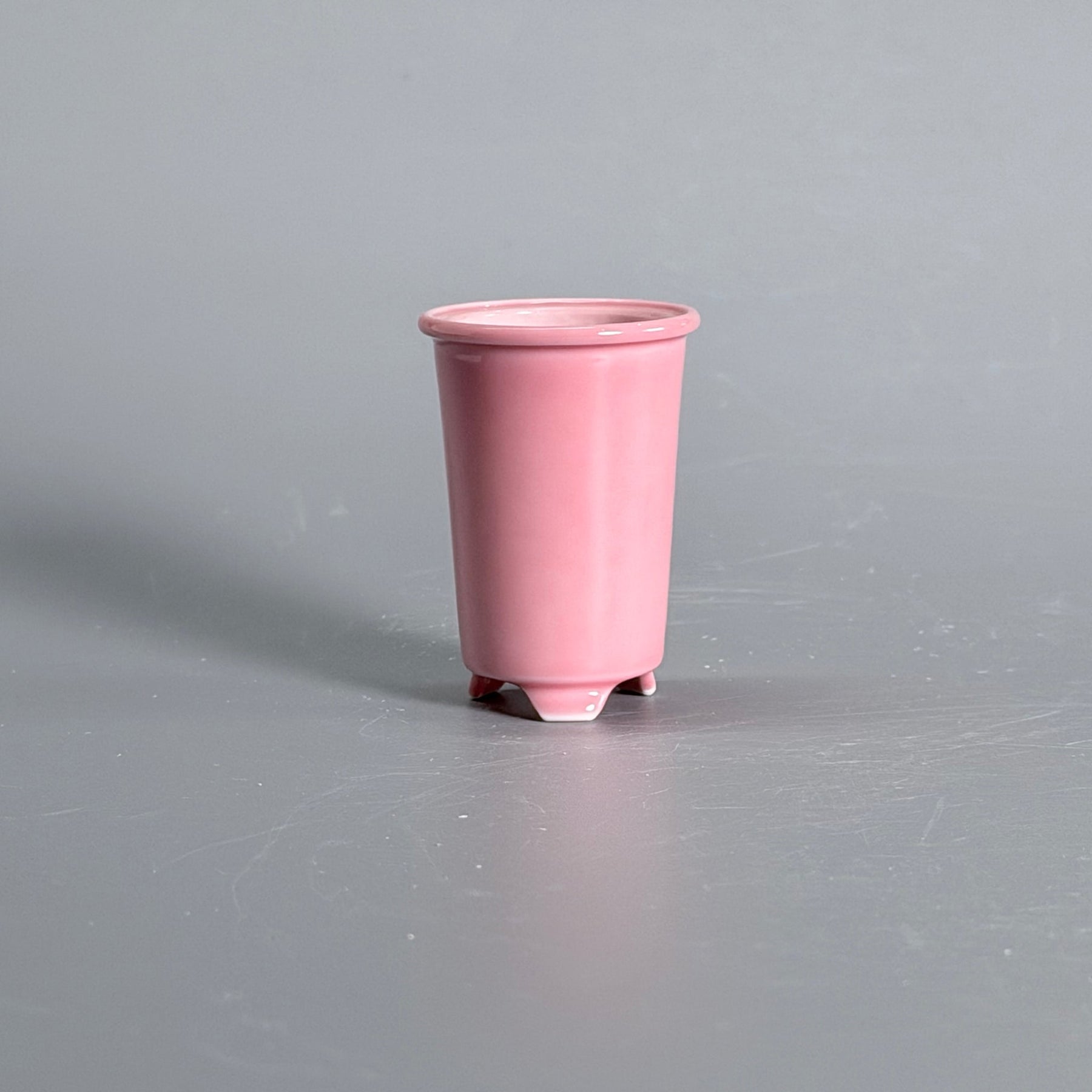 Pink-Glazed Tall Cylindrical Bonsai Pot