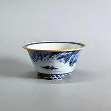 Blue-and-White Fisherman Landscape Round Bonsai Pot