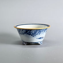Blue-and-White Fisherman Landscape Round Bonsai Pot