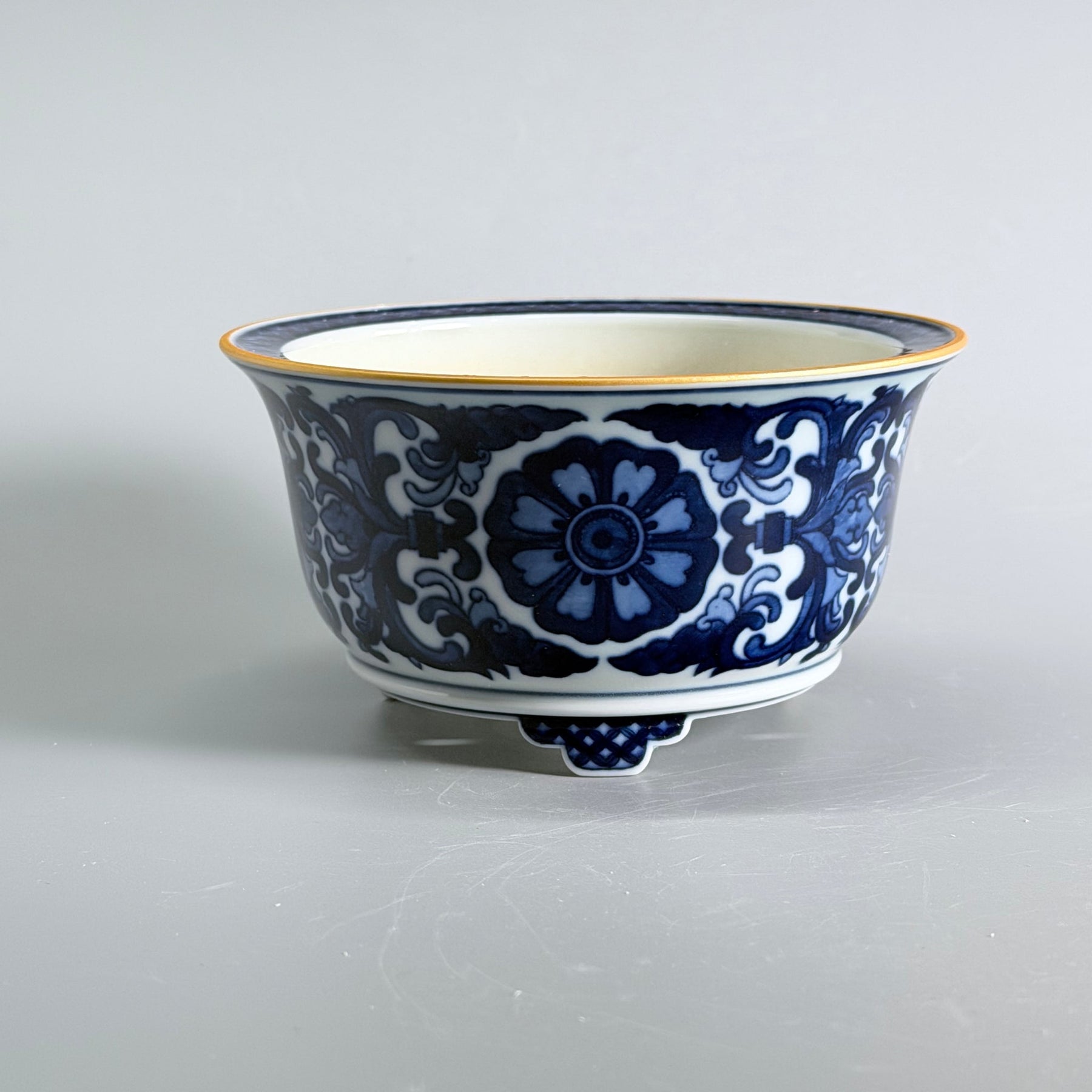 Blue-and-White Floral Scroll Bonsai Pot