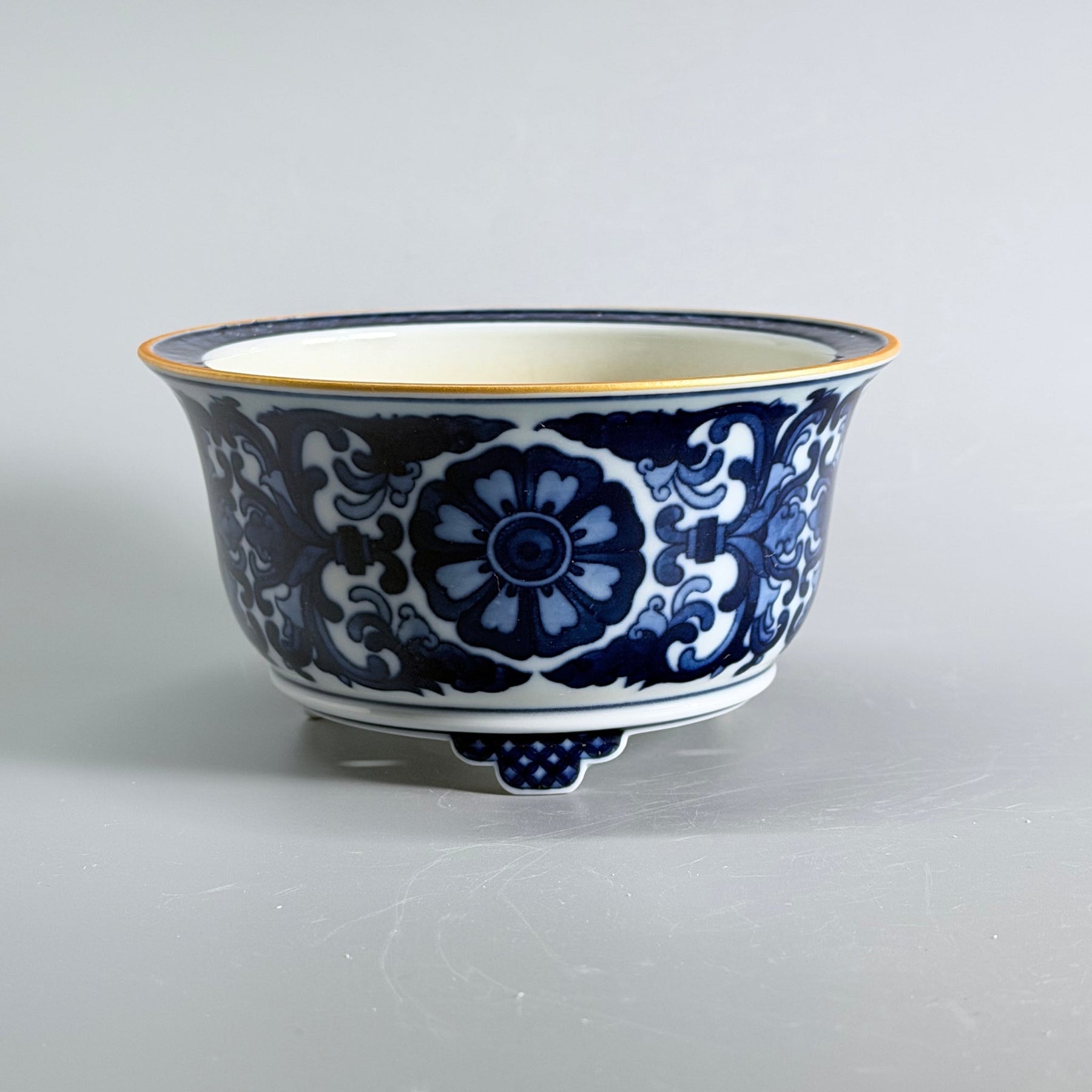 Blue-and-White Floral Scroll Bonsai Pot