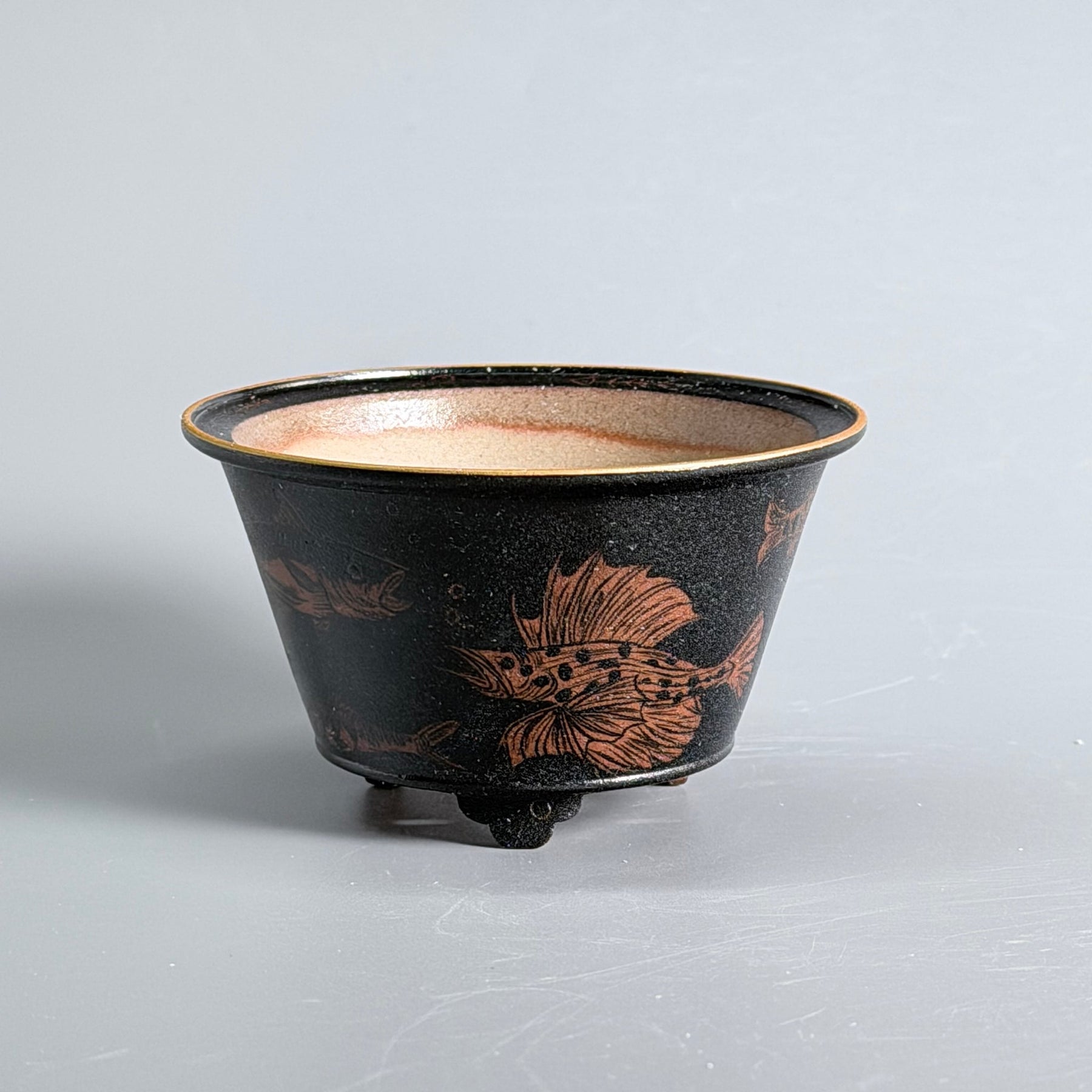 Original Ink-Ground Fish Motif Bonsai Pot