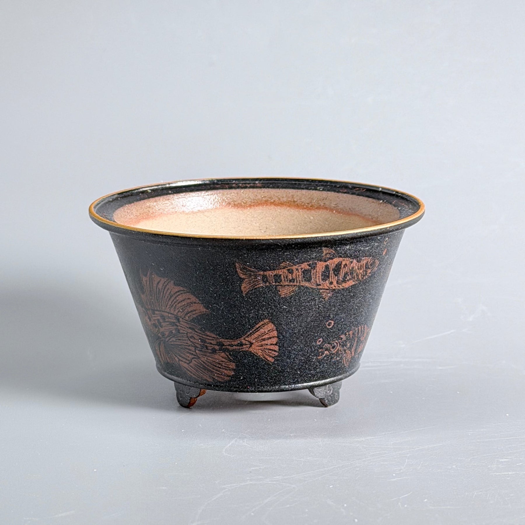 Original Ink-Ground Fish Motif Bonsai Pot