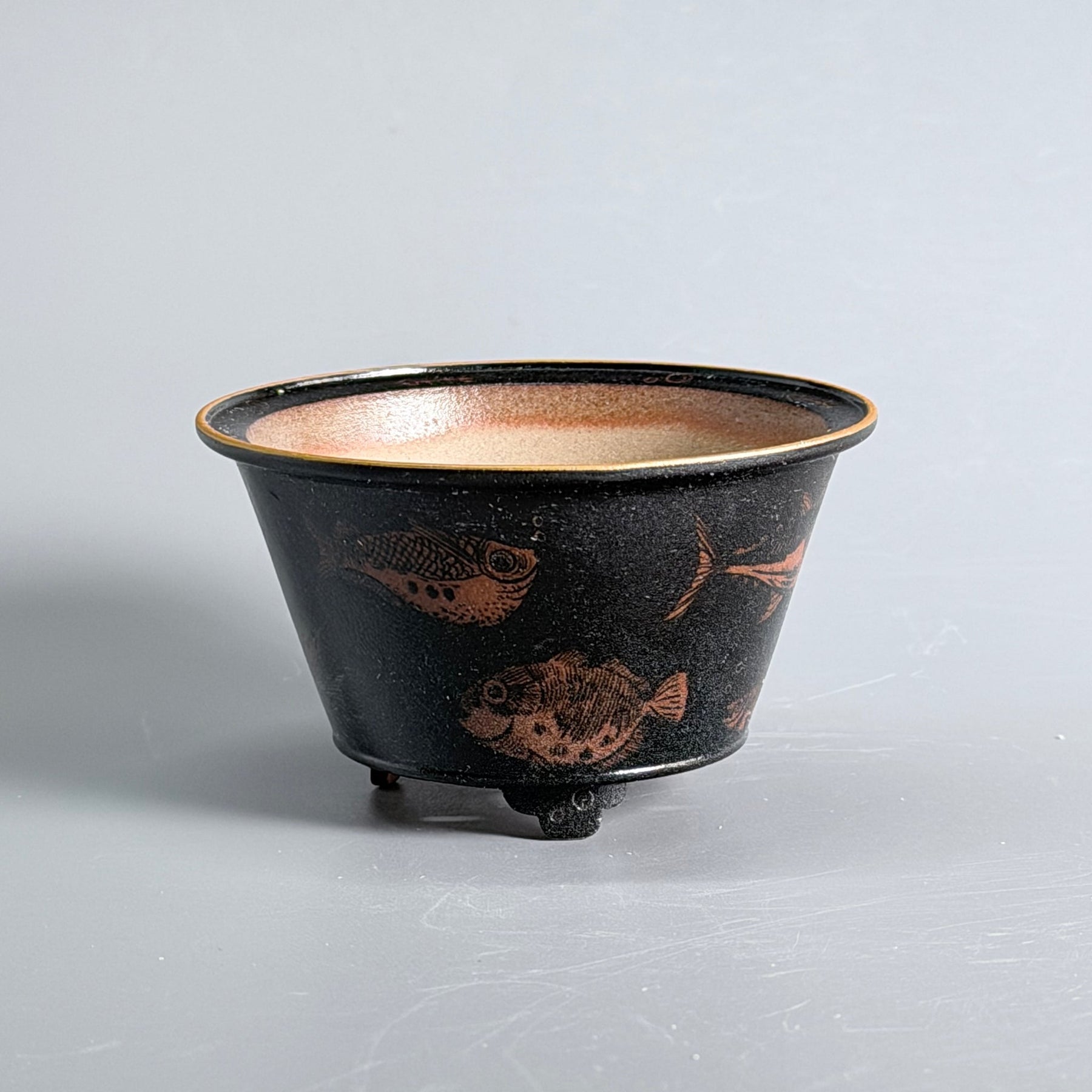 Original Ink-Ground Fish Motif Bonsai Pot