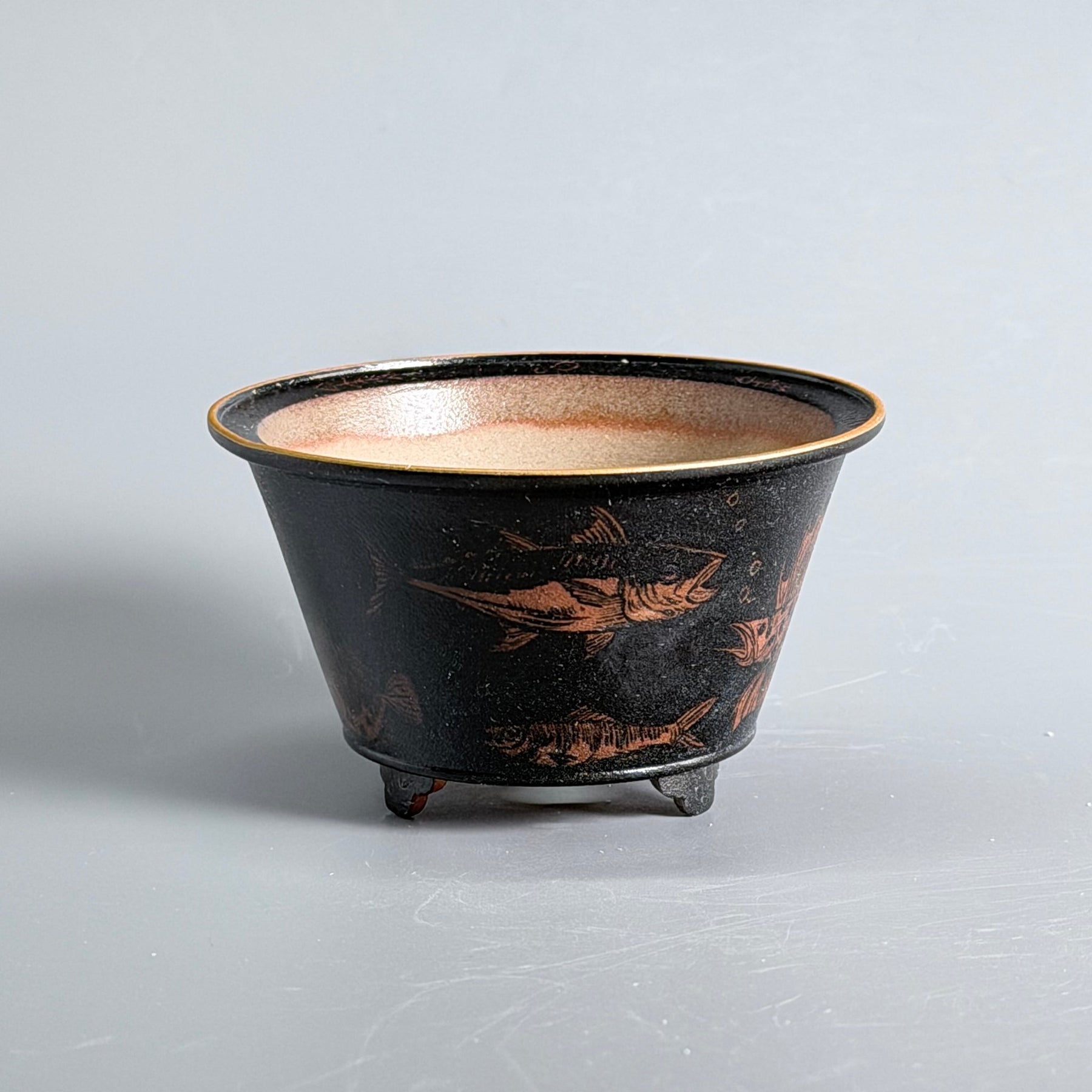 Original Ink-Ground Fish Motif Bonsai Pot